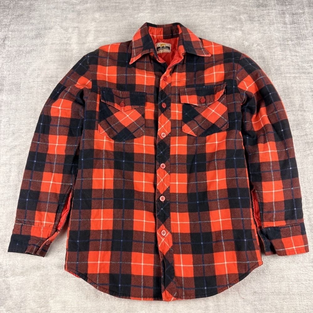 Vtg Rhinoceros Shirt Mens Small Red 1970s Cotton‎ Lined Plaid Flannel Shacket